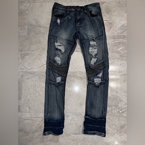 Rue 21 Supreme Flex Blue Distressed Moto Skinny Jeans